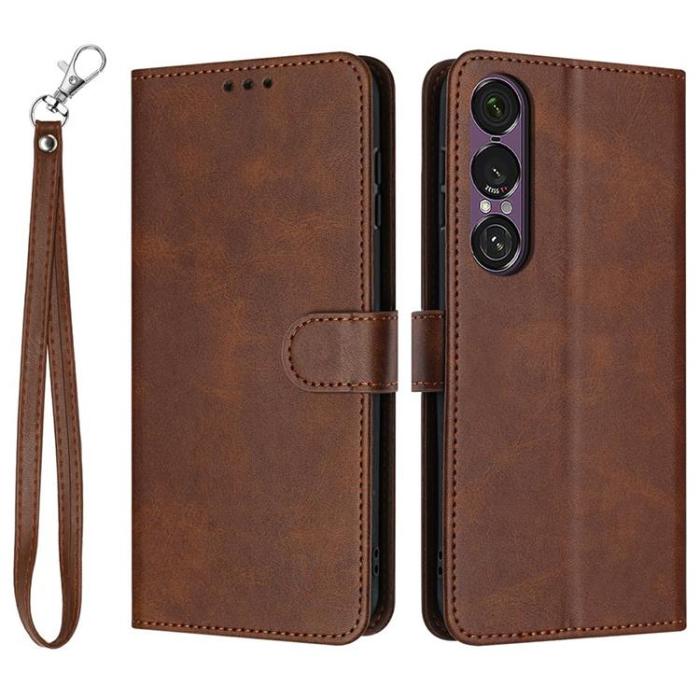 A-One Brand - Sony Xperia 1 VII Plånboksfodral Calf Texture Med Rem - Brun