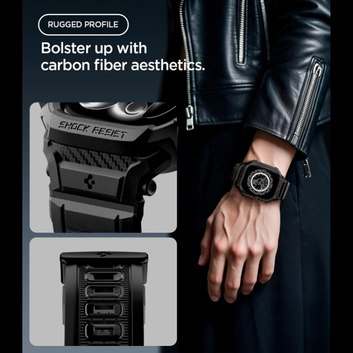 Spigen - Spigen Armband För Apple Watch 12 (46mm) Rugged Armor Pro - Matte Svart