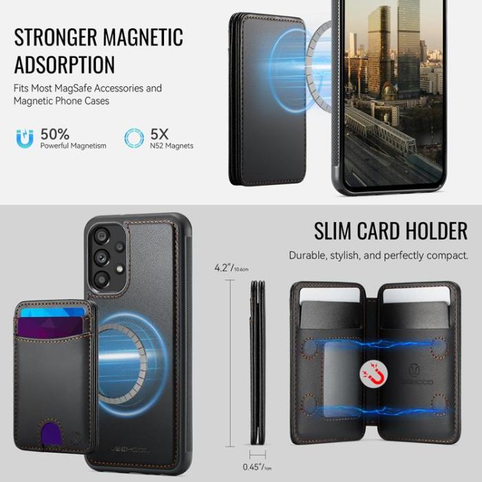 OEM - JEEHOOD Samsung Galaxy A13 4G/5G Mobilskal Konstläder med Kortfack - Svart