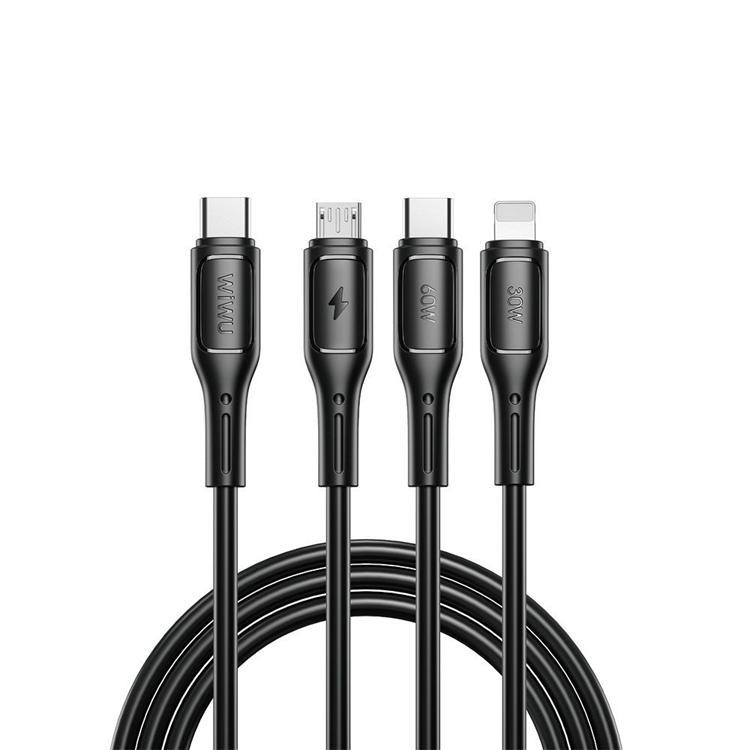 WIWU 3in1 USB-C Till USB-C Lightning Micro-USB Kabel 60W 1m Starlink - Svart | 3541 | AlltMobil