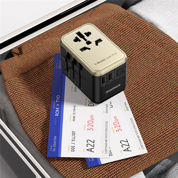 MOMAX - MOMAX GaN Väggladdare 3x USB-C - 2x USB-A 70W PD UA8A Guld