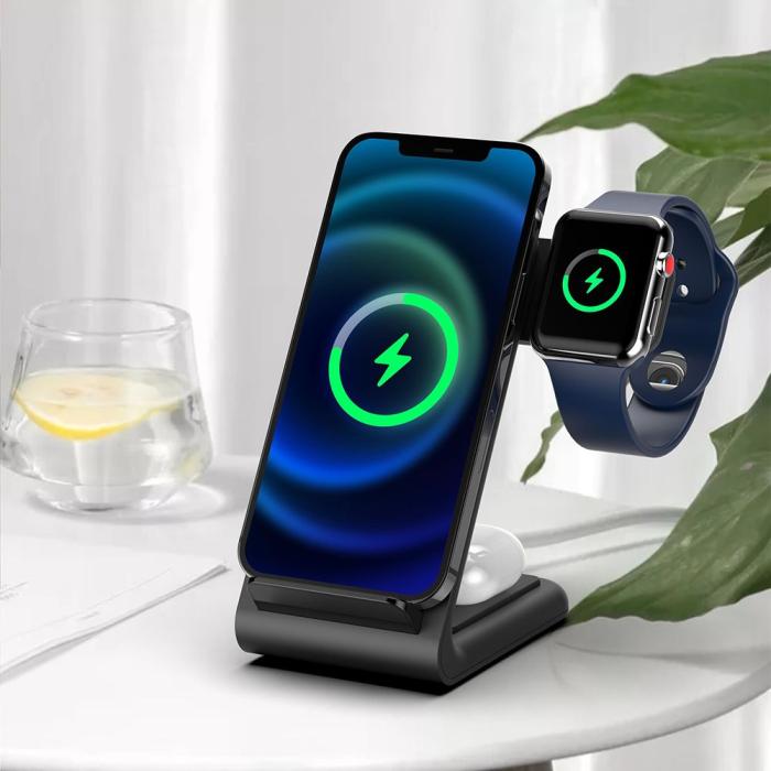 Tech-Protect - 3in1 Trådlös laddare iPhone/Apple Watch/AirPods - Svart