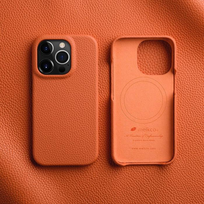 Melkco - MELKCO Mobilskal till iPhone 14 Pro Max Äkta Läder PC - Orange