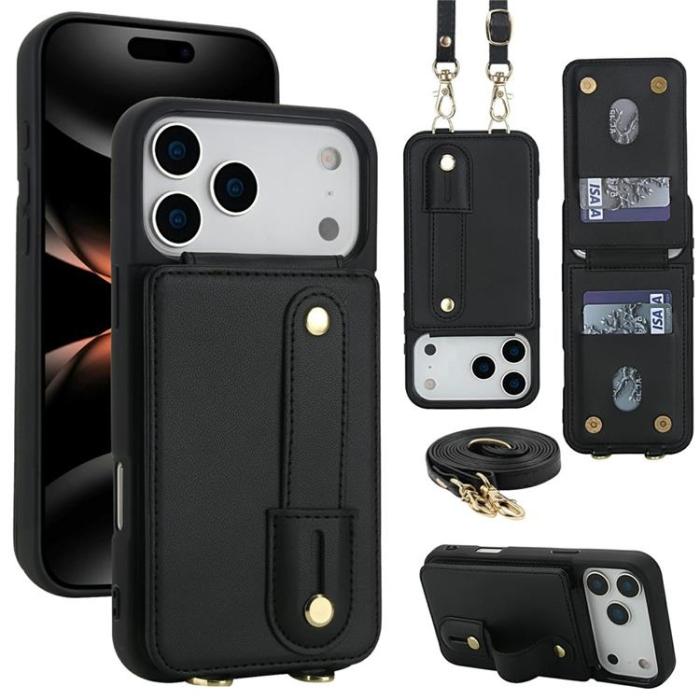 A-One Brand - iPhone 17 Pro Max Mobilskal korthållare Med Axelrem - Svart