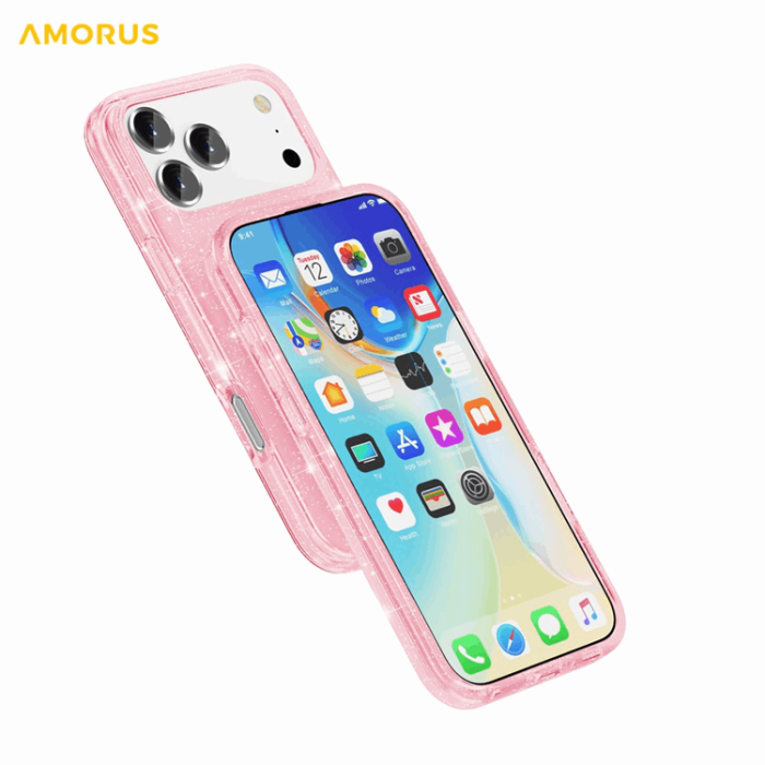 AMORUS - AMORUS Mobilskal till iPhone 17 Pro Magsafe Glitter Powder PC + TPU - Rosa