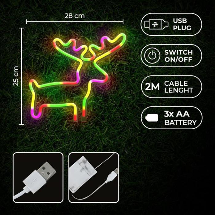 Forever Light - Forever Light LED Neon Light ELK Bat + USB FLNE12 - Flerfärgad