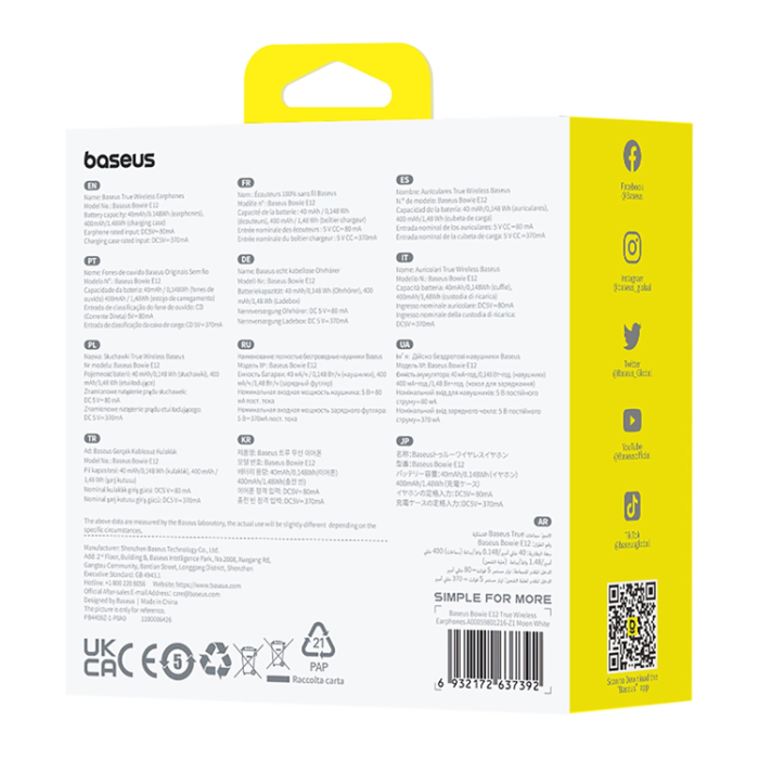 BASEUS - Baseus Bowie E12 Trådlösa Hörlurar In-Ear Bluetooth 5.3 - Vit