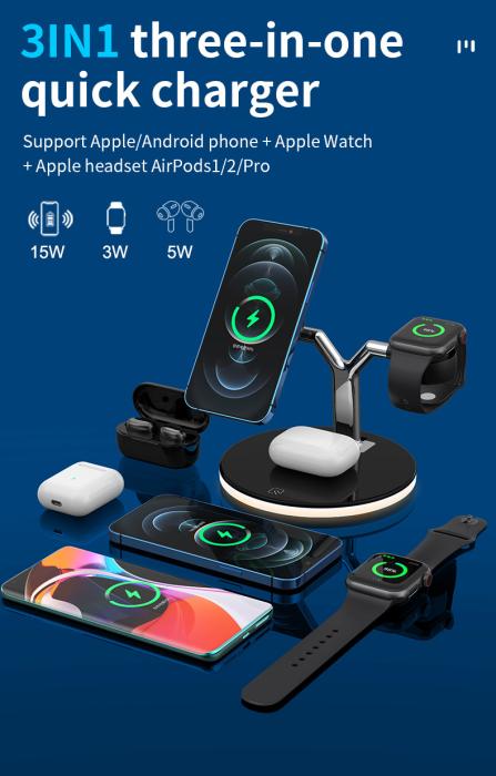 A-One Brand - 3-in-1 Trådlös Laddare Magsafe iPhone 25W, Apple Watch, AirPods - Vit