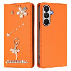 OEM - Pl&aring;nboksfodral f&ouml;r Samsung Galaxy S26 Konstl&auml;der RFID - Orange