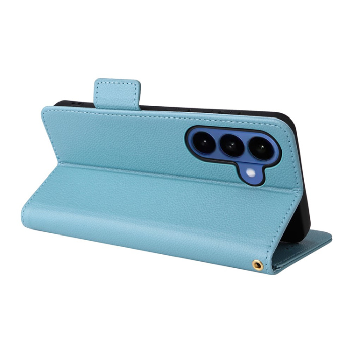 A-One Brand - Galaxy S26/S26 Pro Plånboksfodral Litchi Läder med Rem - Babyblå