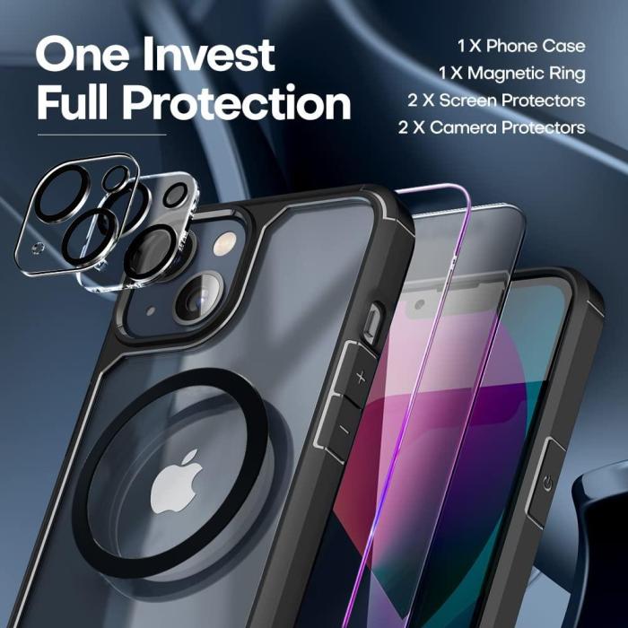 Boom of Sweden - [6in1] BOOM iPhone 14 Plus Skal - Kameralinsskydd - Härdat Glas - MagSafe Ring