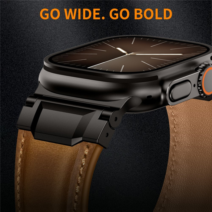 A-One Brand - Apple Watch (42/44/45/46/49mm) Armband Cowhide Läder - Mörkbrun/Svart