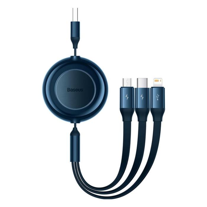 BASEUS - Baseus Retractable 3in1 microUSB/Lightning/Typ-C 3.5A 1.1m - Blå