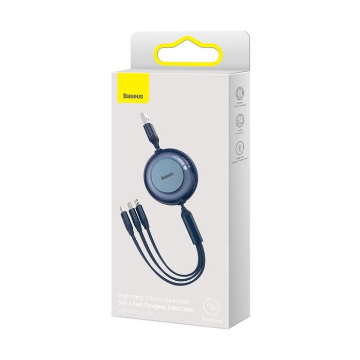 BASEUS - Baseus Retractable 3in1 microUSB/Lightning/Typ-C 3.5A 1.1m - Blå