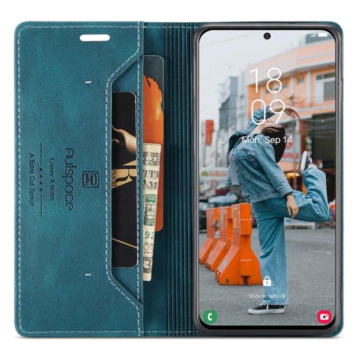 AUTSPACE - AUTSPACE A01 för Samsung Galaxy S22 5G Plånboksfodral Konstläder - Blå