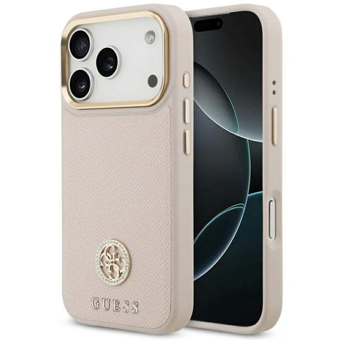 Guess - Guess iPhone 17 Pro Mobilskal Magsafe Grained Strass Logo - Rosa