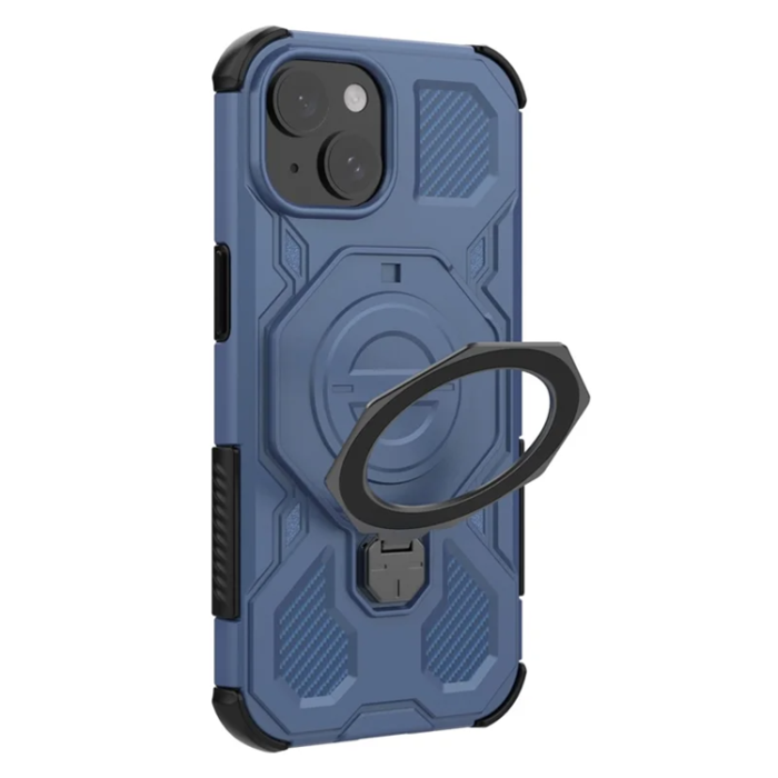 OEM - iPhone 15 Mobilskal Plast Shockproof Med Ställ - Blå