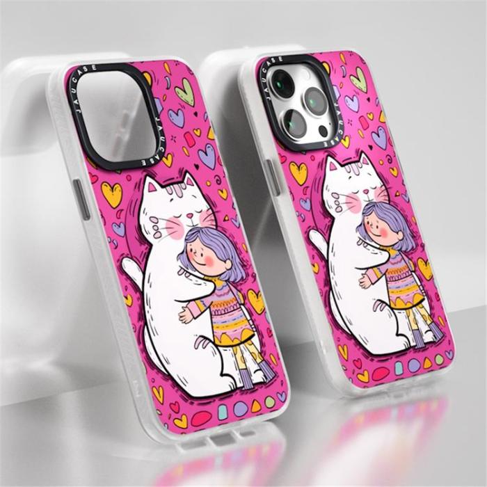 JAUCASE - JAUCASE iPhone 15 Pro Mobilskal MagSafe Cartoon Cat - Rosa