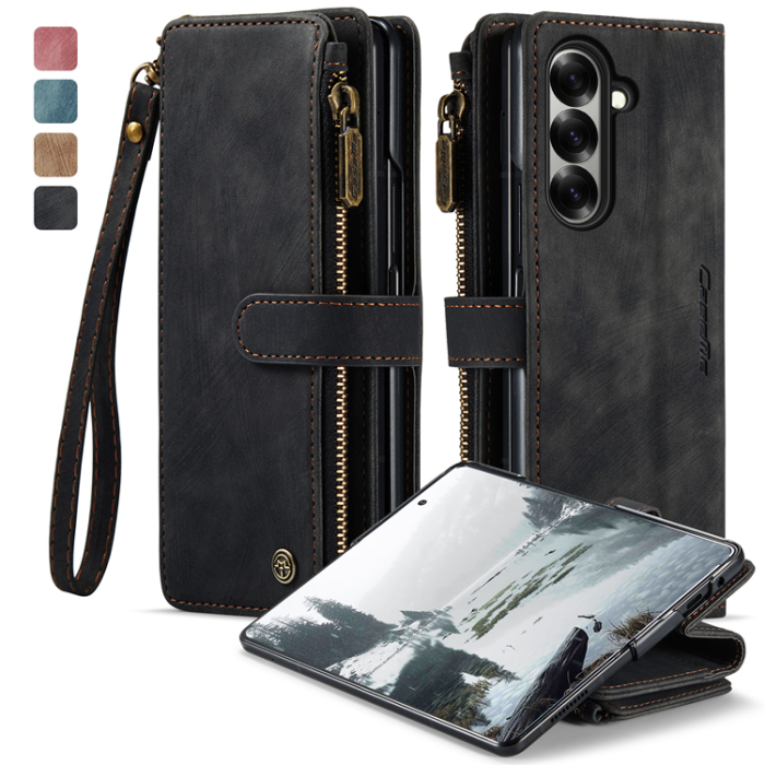 Caseme - CASEME Galaxy Z Fold 7 Plånboksfodral Med Rem läder - Svart