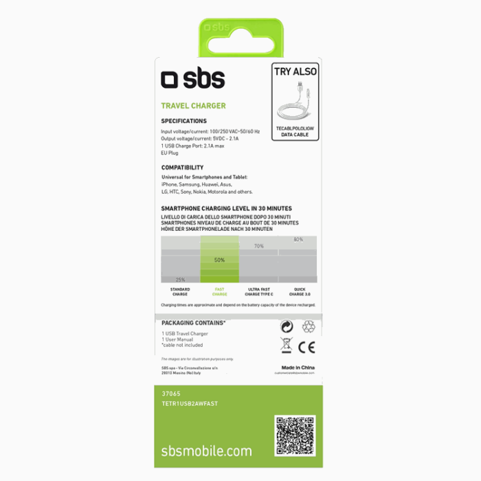 SBS - SBS Väggladdare 10W USB-A - Vit