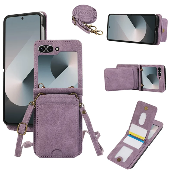 A-One Brand - Galaxy Z Flip7 Plånboksfodral Kickstand med Axelrem - Lila