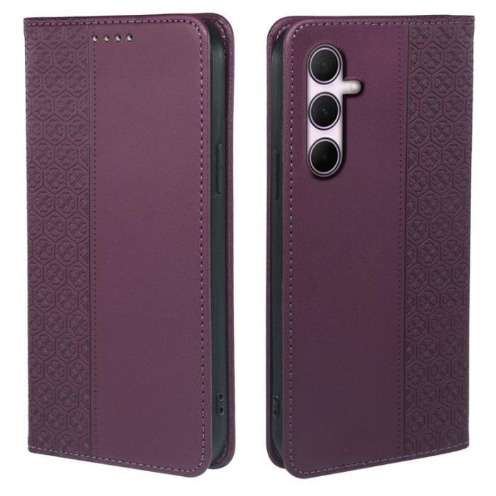 OEM - Samsung Galaxy S26 Fodral Fyrklöver Äkta Läder Flip - Mörklila