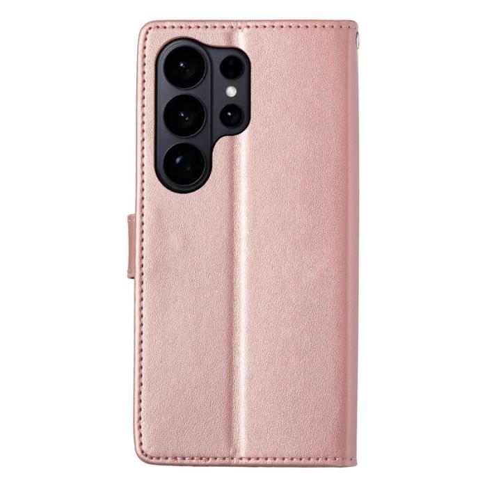 OEM - Samsung Galaxy S26 Ultra Fodral Konstläder Fjäril Blommönster - Roséguld