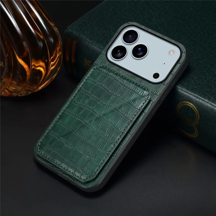 A-One Brand - iPhone 17 Pro Max Mobilskal Korthållare Crocodile Textured - Grön