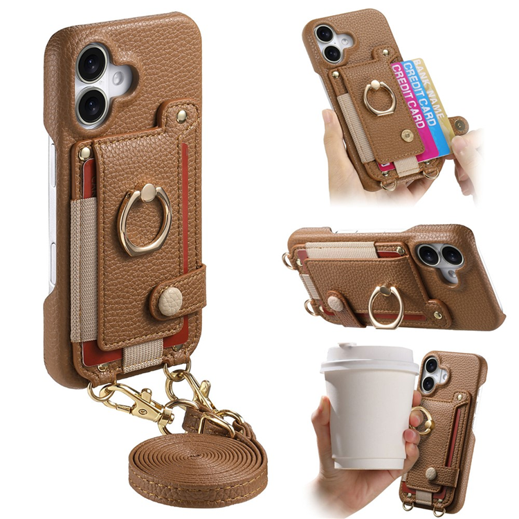Mobilskal till iPhone 16 med Korthållare Ring Kickstand - Brun (Brun) | 2353 | AlltMobil