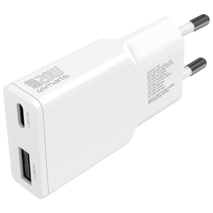 4smarts - 4smarts Snabbladdare 20W 1xUSB-C 1xUSB-A GaN med Kabel - Vit