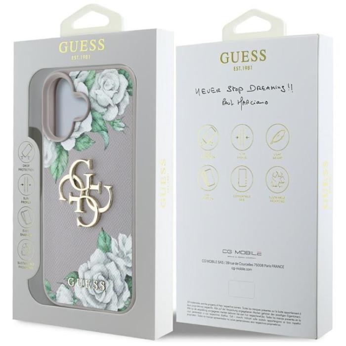 Guess - Guess iPhone 16 Mobilskal Grained Roses Big 4G logo - Lila