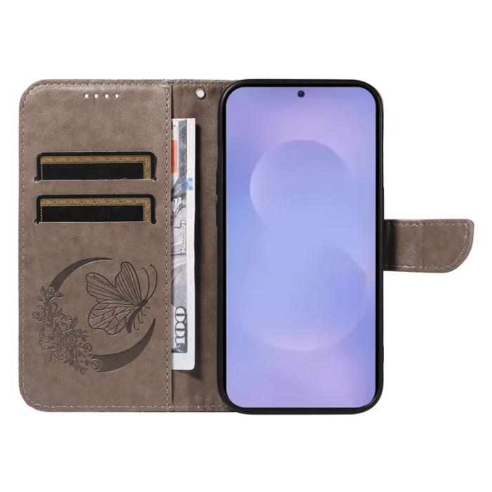 OEM - Samsung Galaxy S26 Plus Skal Fjärilsdesign PU Läder Flip - Grå