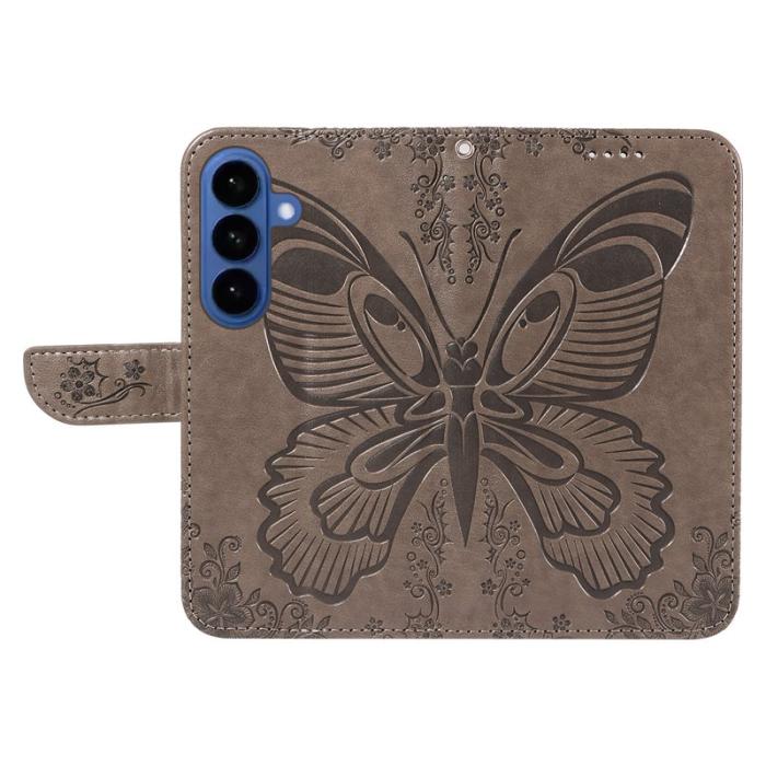 OEM - Samsung Galaxy S26 Plus Skal Fjärilsdesign PU Läder Flip - Grå