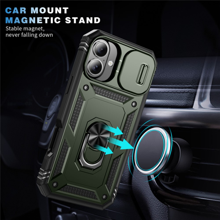 A-One Brand - iPhone 17 Mobilskal Slide Camshield Kickstand - Armégrön