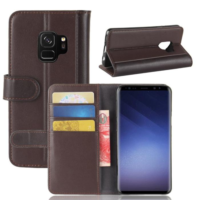 A-One Brand - Genuine Split Plånboksfodral till Samsung Galaxy S9 - Brun
