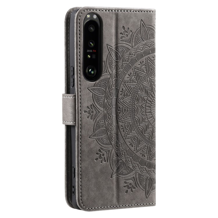 A-One Brand - Sony Xperia 1 V Plånboksfodral Imprinted Mandala Flower - Grå