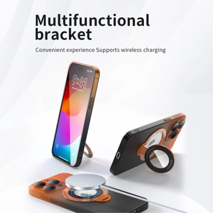 Taltech - iPhone 15 Mobilskal Magsafe Kickstand - Orange/Svart
