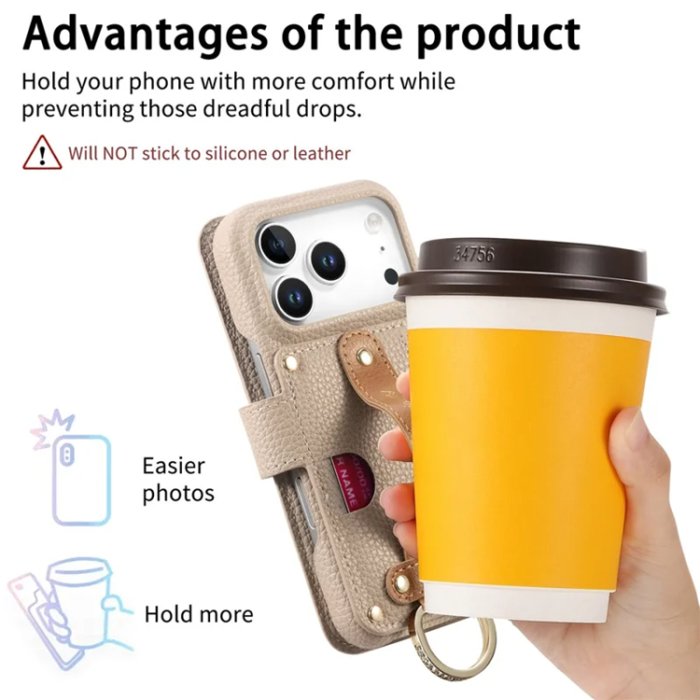 A-One Brand - iPhone 17 Pro Max Konstläder Plånboksfodral RFID-Skydd Zipper - Khaki