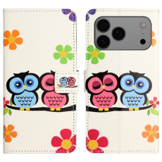 A-One Brand - iPhone 17 Pro Plånboksfodral Pattern Print Läder - Par ugglor