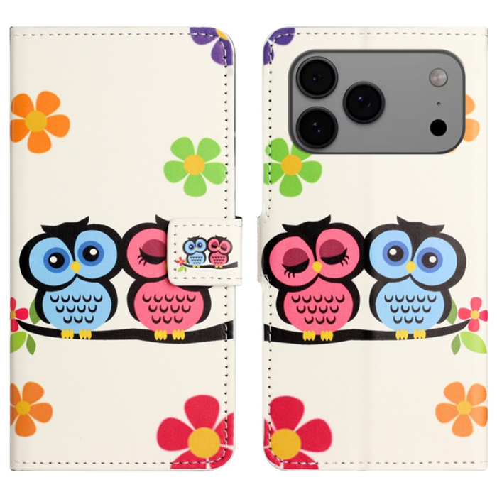 A-One Brand - iPhone 17 Pro Plånboksfodral Pattern Print Läder - Par ugglor
