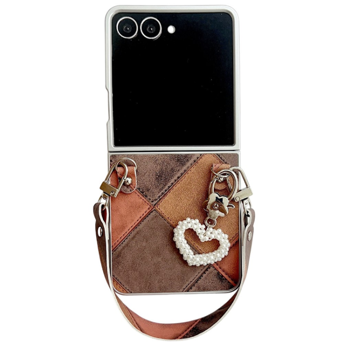 A-One Brand - Galaxy Z Flip 7 Mobilskal Retro Rhombus Med Love Pendant