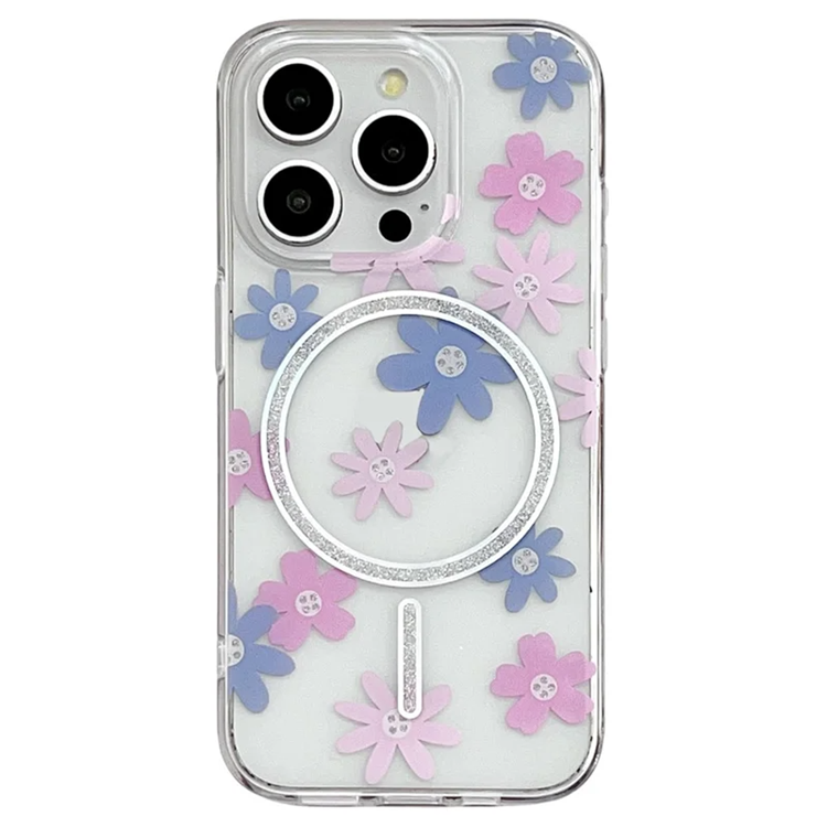 iPhone 16 Pro Mobilskal MagSafe Laser Floral (Blå Rosa Flowers) | 2353 | AlltMobil