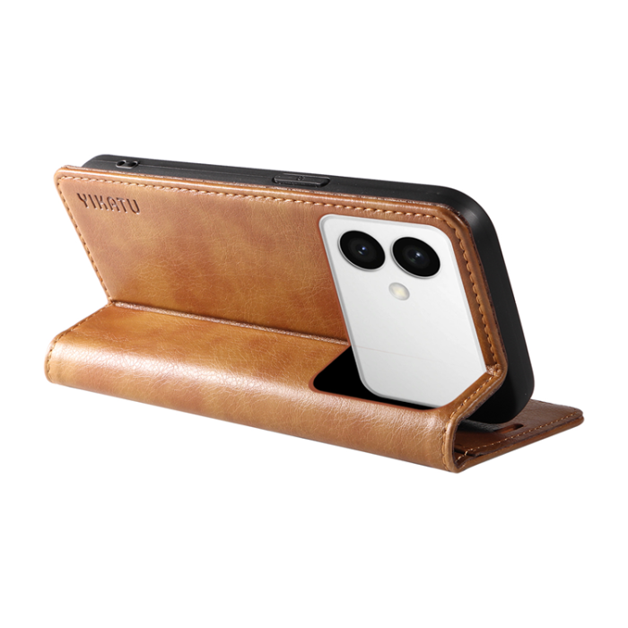 YIKATU - YIKATU Galaxy S26 Edge Plånboksfodral Litchi Läder - Brun