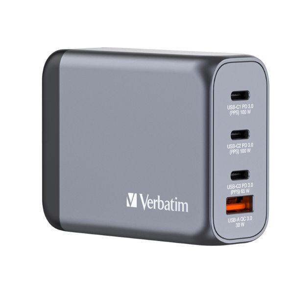 Verbatim Snabbladdare 100W GaN 3xUSB-C USB-A EU/UK/US - Svart | 505295 | AlltMobil