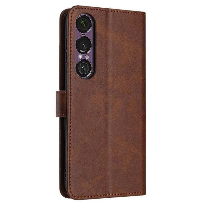 A-One Brand - Sony Xperia 1 VII Plånboksfodral Calf Texture Med Rem - Brun