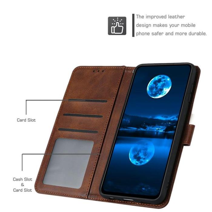 A-One Brand - Sony Xperia 1 VII Plånboksfodral Calf Texture Med Rem - Brun