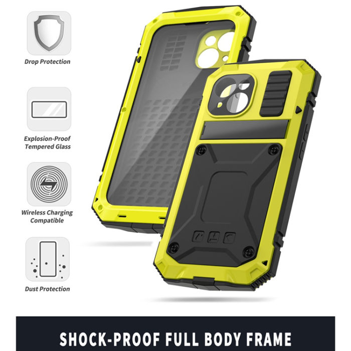 R-JUST - R-JUST iPhone 15 Plus Mobilskal med Härdat Glas - Gul