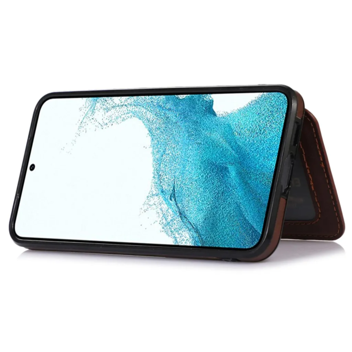 Taltech - Galaxy S23 Mobilskal Korthållare Kickstand Magnetiskt - Mörkbrun