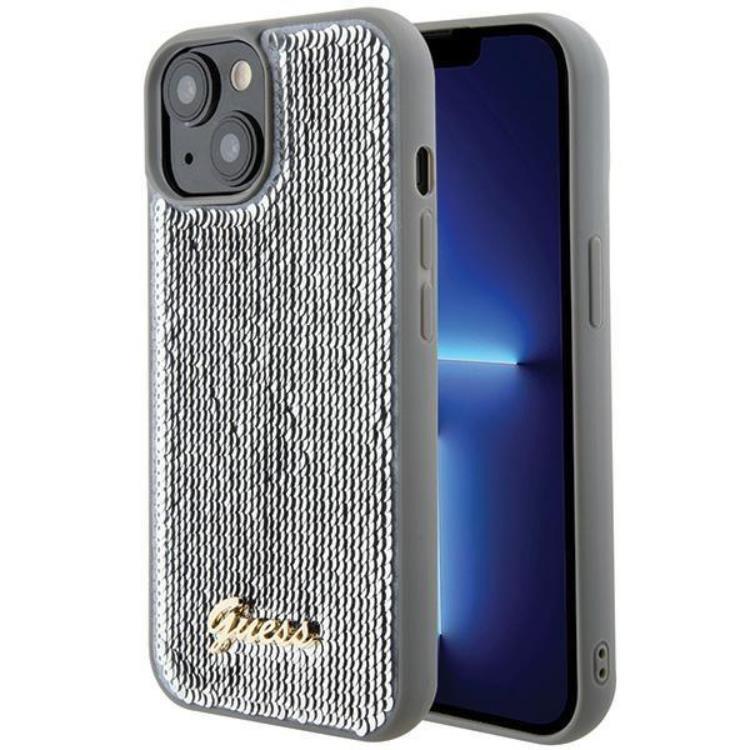 Guess Mobilskal till iPhone 15 Sequin Script Metal - Silver | 2353 | AlltMobil