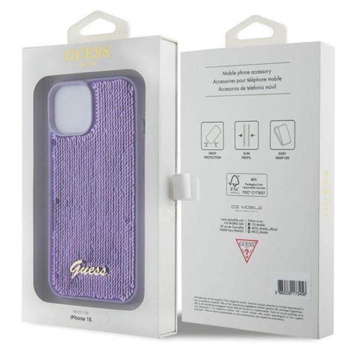 Guess - Guess iPhone 15 Mobilskal Sequin Script Metal - Lila